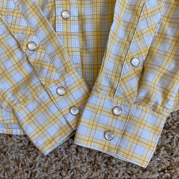 Panhandle Slim Retro Pearl Snap Button Down Yellow Plaid Vintage Shirt - Picture 3 of 12